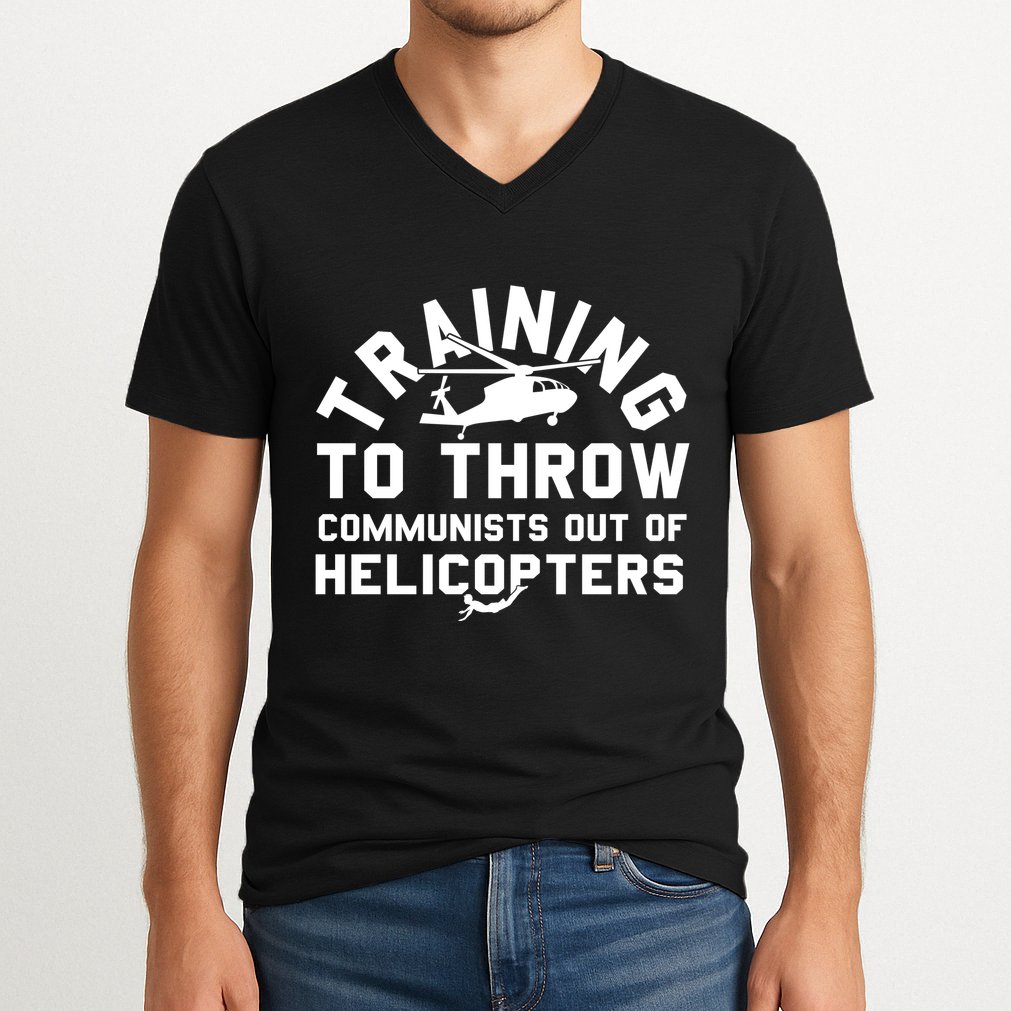 Training To Throw Communists Out Of Helicopters V-Neck T-Shirt
