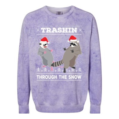 Trashin Through The Snow Garbage Gang Opossum Raccoon Santa Colorblast Crewneck Sweatshirt