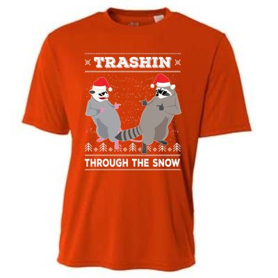 Trashin Through The Snow Garbage Gang Opossum Raccoon Santa Cooling Performance Crew T-Shirt