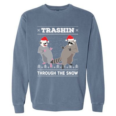 Trashin Through The Snow Garbage Gang Opossum Raccoon Santa Garment-Dyed Sweatshirt