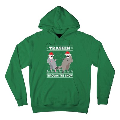 Trashin Through The Snow Garbage Gang Opossum Raccoon Santa Hoodie