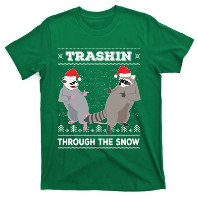 Trashin Through The Snow Garbage Gang Opossum Raccoon Santa T-Shirt