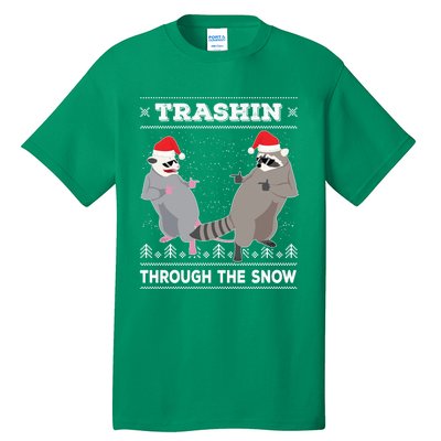 Trashin Through The Snow Garbage Gang Opossum Raccoon Santa Tall T-Shirt