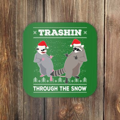 Trashin Through The Snow Garbage Gang Opossum Raccoon Santa Coaster