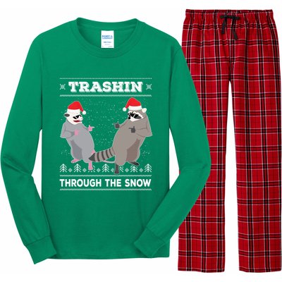 Trashin Through The Snow Garbage Gang Opossum Raccoon Santa Long Sleeve Pajama Set