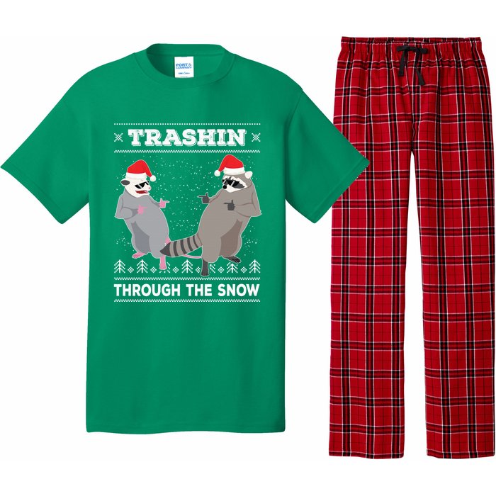 Trashin Through The Snow Garbage Gang Opossum Raccoon Santa Pajama Set