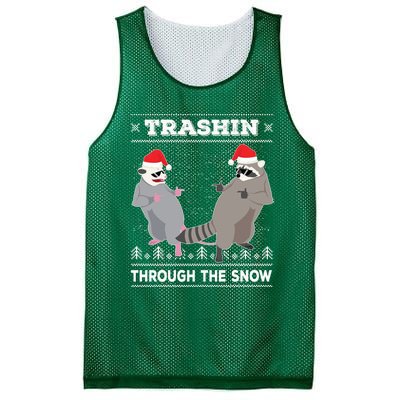 Trashin Through The Snow Garbage Gang Opossum Raccoon Santa Mesh Reversible Basketball Jersey Tank