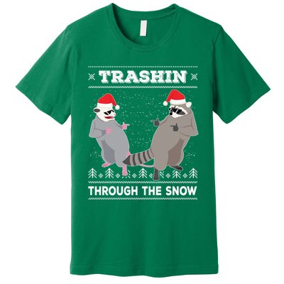 Trashin Through The Snow Garbage Gang Opossum Raccoon Santa Premium T-Shirt