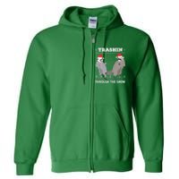 Trashin Through The Snow Garbage Gang Opossum Raccoon Santa Full Zip Hoodie