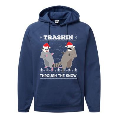 Trashin Through The Snow Garbage Gang Opossum Raccoon Santa Performance Fleece Hoodie