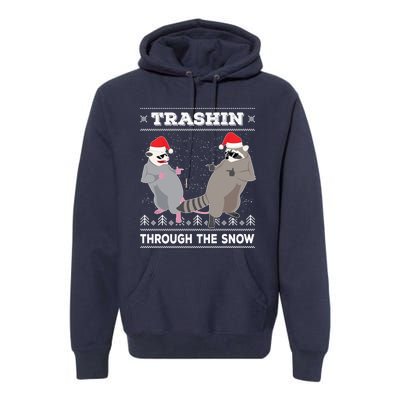 Trashin Through The Snow Garbage Gang Opossum Raccoon Santa Premium Hoodie