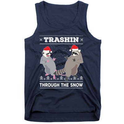 Trashin Through The Snow Garbage Gang Opossum Raccoon Santa Tank Top