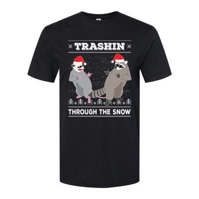 Trashin Through The Snow Garbage Gang Opossum Raccoon Santa Softstyle CVC T-Shirt