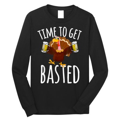 Turkey Time To Get Basted Retro Happy Thanksgiving Long Sleeve Shirt