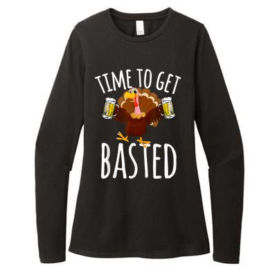 Turkey Time To Get Basted Retro Happy Thanksgiving Womens CVC Long Sleeve Shirt