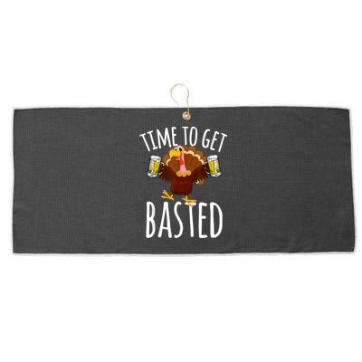 Turkey Time To Get Basted Retro Happy Thanksgiving Large Microfiber Waffle Golf Towel