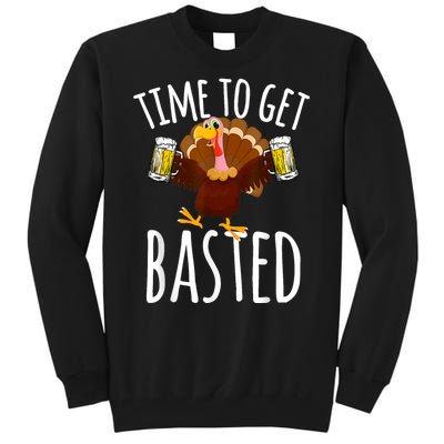 Turkey Time To Get Basted Retro Happy Thanksgiving Tall Sweatshirt