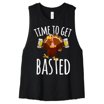 Turkey Time To Get Basted Retro Happy Thanksgiving Women's Racerback Cropped Tank