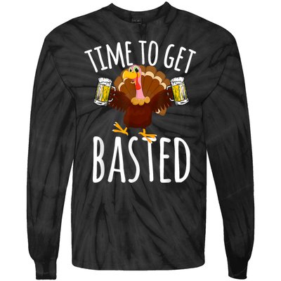 Turkey Time To Get Basted Retro Happy Thanksgiving Tie-Dye Long Sleeve Shirt