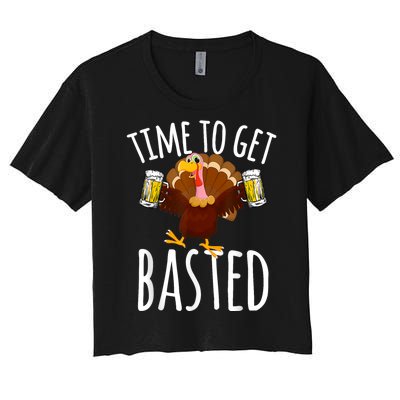 Turkey Time To Get Basted Retro Happy Thanksgiving Women's Crop Top Tee