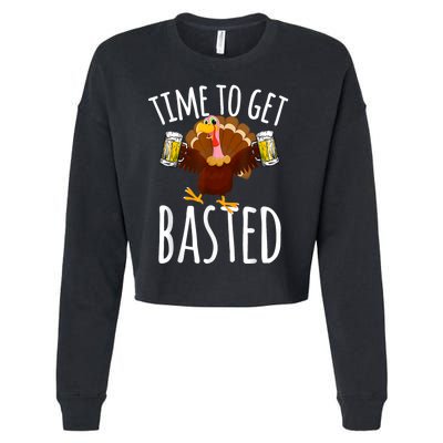 Turkey Time To Get Basted Retro Happy Thanksgiving Cropped Pullover Crew