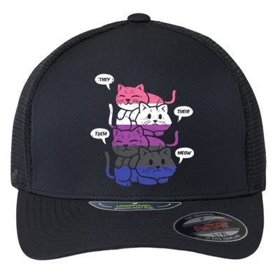 They Their Them Meow Cats Pronouns LGBTQ Genderfluid Flag Flexfit Unipanel Trucker Cap