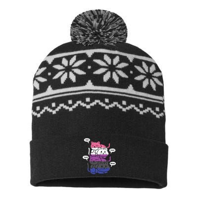 They Their Them Meow Cats Pronouns LGBTQ Genderfluid Flag USA-Made Snowflake Beanie