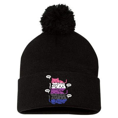 They Their Them Meow Cats Pronouns LGBTQ Genderfluid Flag Pom Pom 12in Knit Beanie