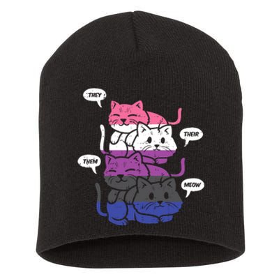 They Their Them Meow Cats Pronouns LGBTQ Genderfluid Flag Short Acrylic Beanie