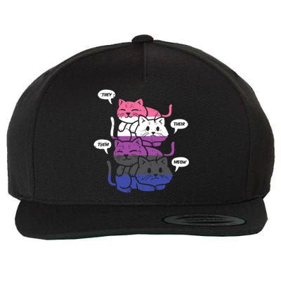 They Their Them Meow Cats Pronouns LGBTQ Genderfluid Flag Wool Snapback Cap