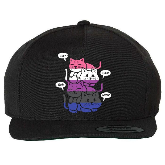 They Their Them Meow Cats Pronouns LGBTQ Genderfluid Flag Wool Snapback Cap