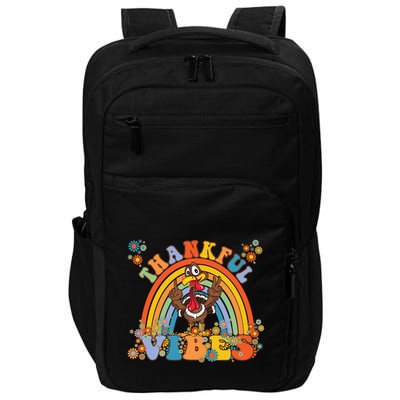 Thanksgiving Turkey Thankful Vibes Retro 70S Hippie Funny Gift Impact Tech Backpack