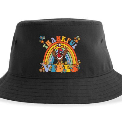 Thanksgiving Turkey Thankful Vibes Retro 70S Hippie Funny Gift Sustainable Bucket Hat