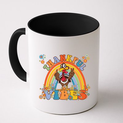 Thanksgiving Turkey Thankful Vibes Retro 70S Hippie Funny Gift Mug