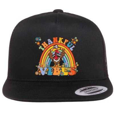 Thanksgiving Turkey Thankful Vibes Retro 70S Hippie Funny Gift Flatbill Hat