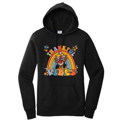 Thanksgiving Turkey Thankful Vibes Retro 70S Hippie Funny Gift Women's Pullover Hoodie
