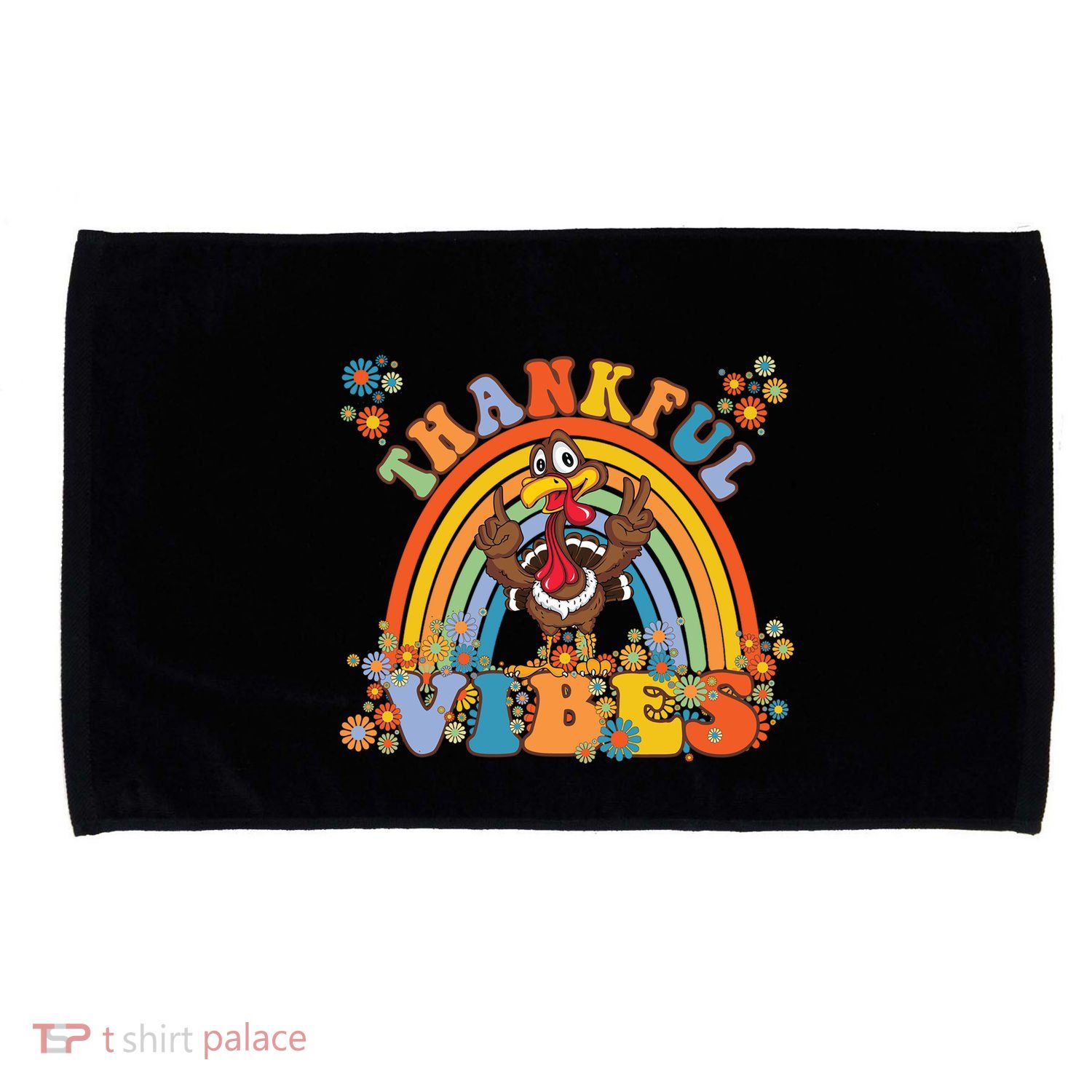 Thanksgiving Turkey Thankful Vibes Retro 70S Hippie Funny Gift Microfiber Hand Towel