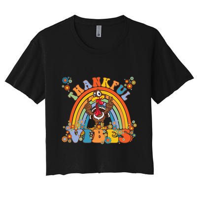 Thanksgiving Turkey Thankful Vibes Retro 70S Hippie Funny Gift Crop Top