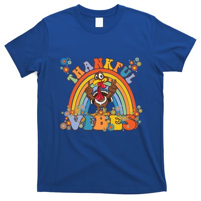 Thanksgiving Turkey Thankful Vibes Retro 70S Hippie Funny Gift T-Shirt