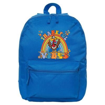 Thanksgiving Turkey Thankful Vibes Retro 70S Hippie Funny Gift 16 in Basic Backpack