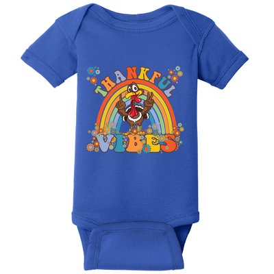 Thanksgiving Turkey Thankful Vibes Retro 70S Hippie Funny Gift Baby Bodysuit