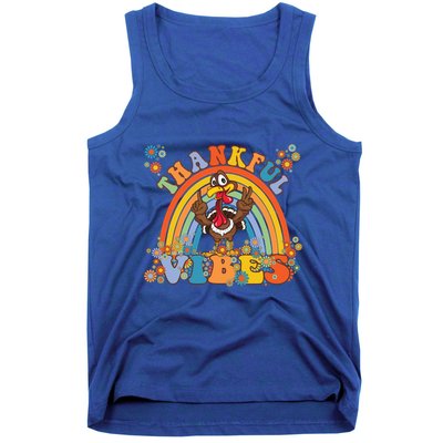 Thanksgiving Turkey Thankful Vibes Retro 70S Hippie Funny Gift Tank Top