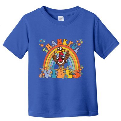Thanksgiving Turkey Thankful Vibes Retro 70S Hippie Funny Gift Toddler T-Shirt