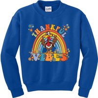 Thanksgiving Turkey Thankful Vibes Retro 70S Hippie Funny Gift Kids Sweatshirt