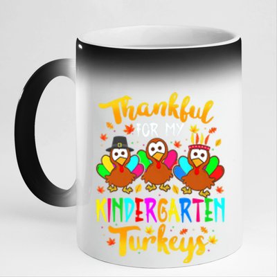 Teacher Thanksgiving Thankful For My Kindergarten Turkeys 11oz Black Color Changing Mug