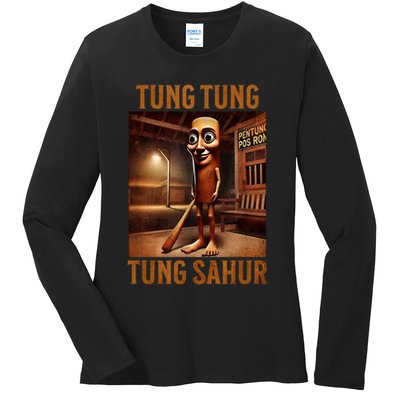 Tung Tung Tung Sahur Italian Brainrot Meme Ladies Long Sleeve Shirt