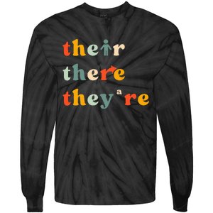 There Their TheyRe English Grammar Teacher Back To School Tie-Dye Long Sleeve Shirt