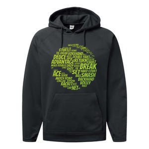 Tennis Terms Tennis Player Playing Tennis Ball Performance Fleece Hoodie