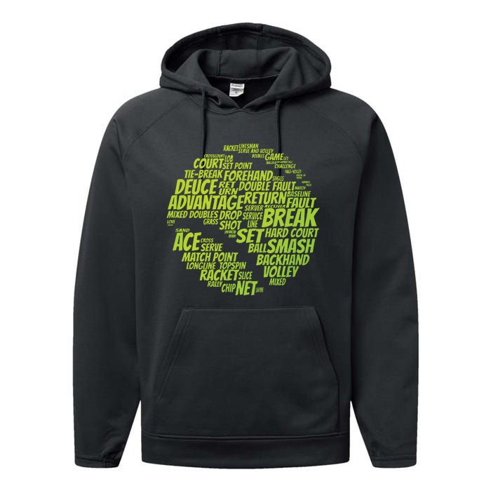 Tennis Terms Tennis Player Playing Tennis Ball Performance Fleece Hoodie