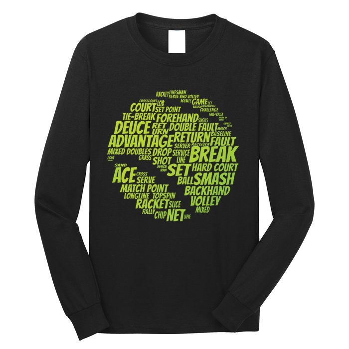 Tennis Terms Tennis Player Playing Tennis Ball Long Sleeve Shirt